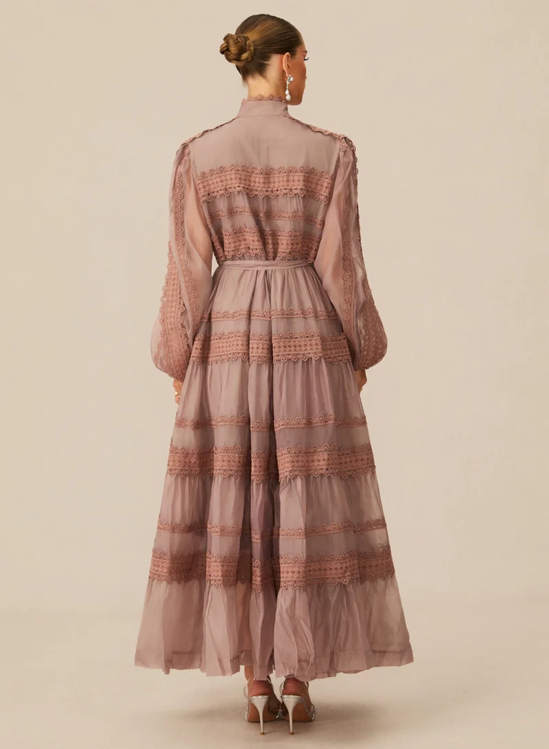 Sunfere  Captivating Personality Pink Lace Trimmed Maxi Dress for Women | Best Price UAE
