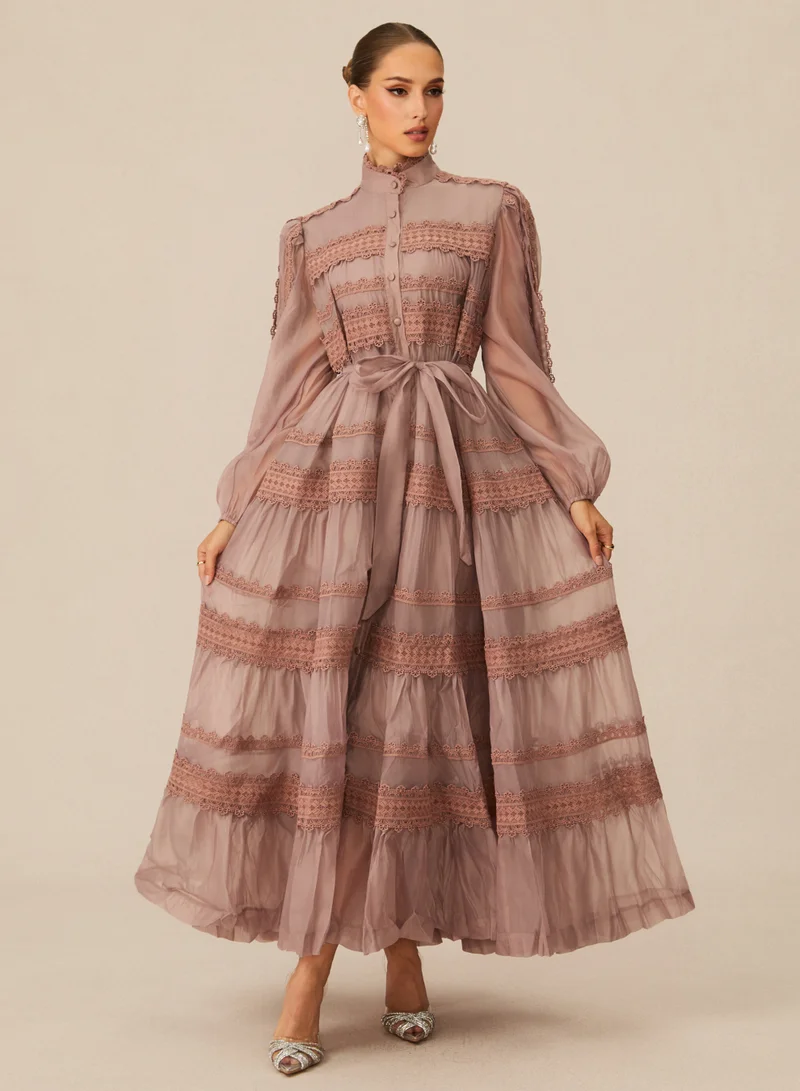 Sunfere  Captivating Personality Pink Lace Trimmed Maxi Dress for Women | Best Price UAE