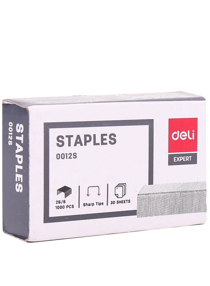 Deli دلي E0012S دبابيس، 26/6 علبة 1000 قطعة مطلية بالزنك ذات رؤوس حادة فضية - للتخزين المكتبي - Image 1