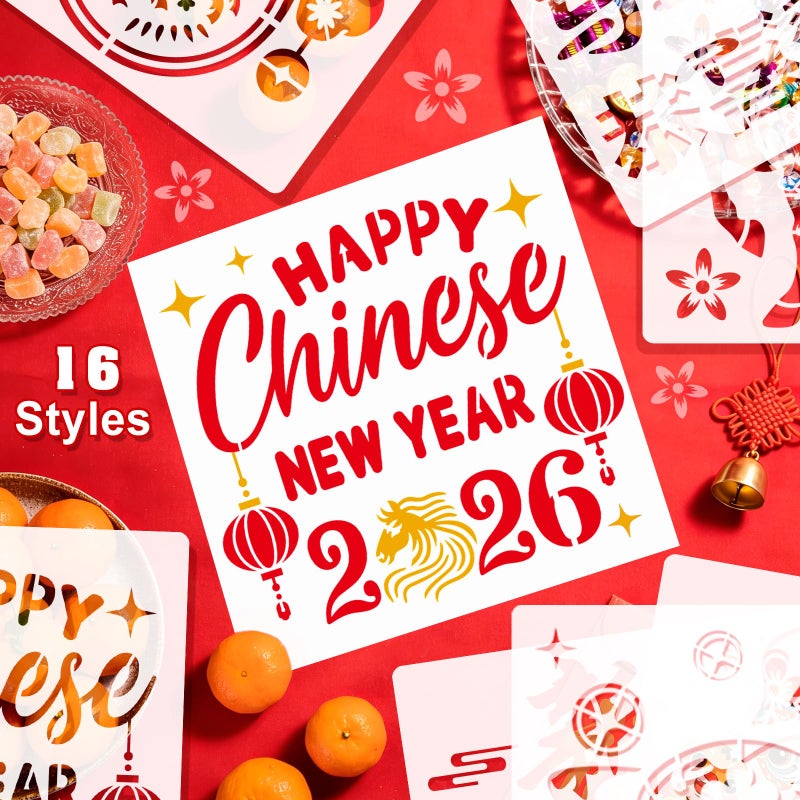 MWOOT Painting Stencils for 2026 Chinese New Year of The Horse, FU Characters Drawing Templates for China Lunar New Year Traditional Art Crafts Projects, 20X20CM Medium - Image 3