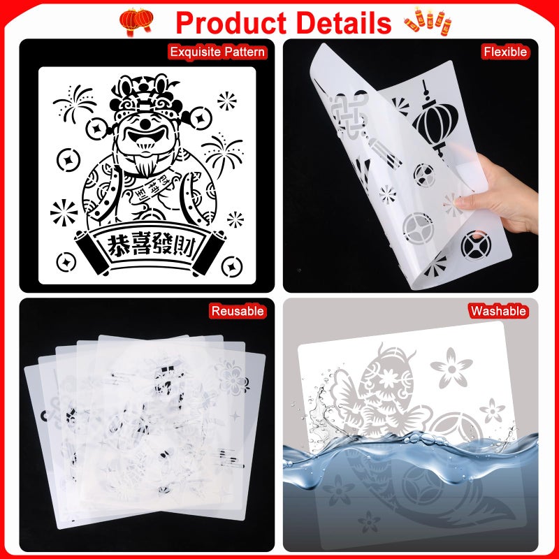 MWOOT Painting Stencils for 2026 Chinese New Year of The Horse, FU Characters Drawing Templates for China Lunar New Year Traditional Art Crafts Projects, 20X20CM Medium - Image 5