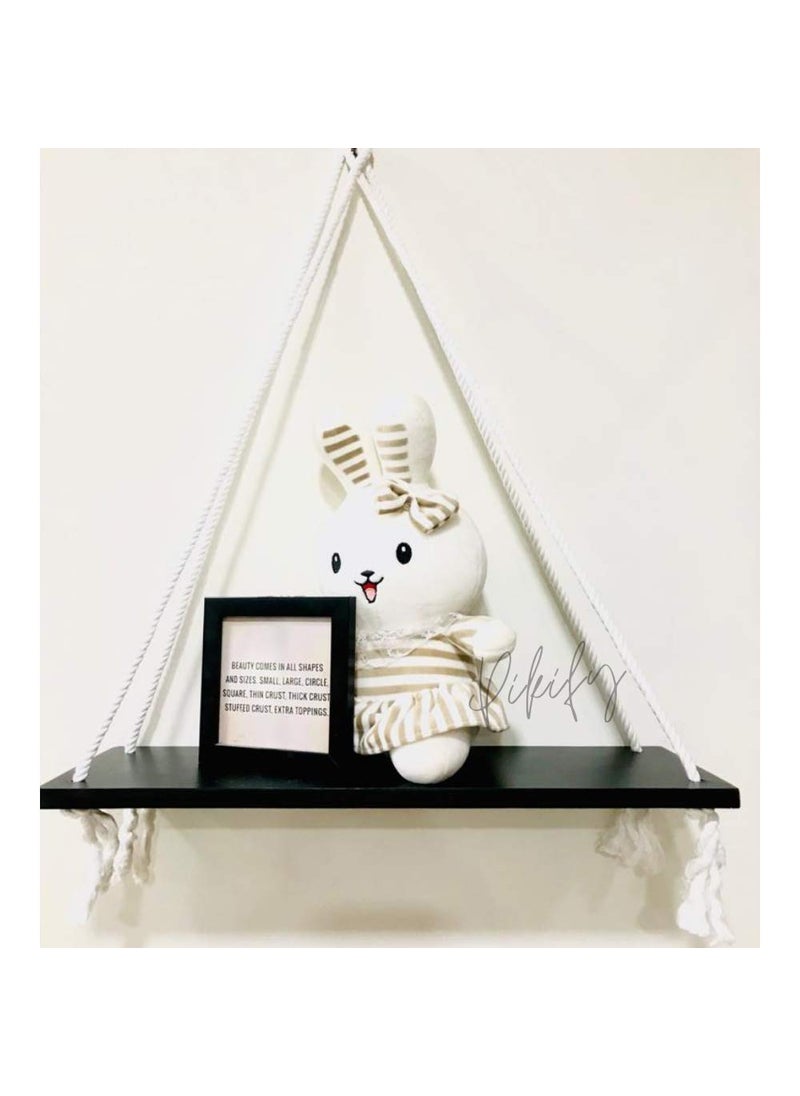 PIKIFY PIKIFY Rope Hanging Wall ShelfRack BohemianNordic Style for Home Decor Made in India Black Wood  - Image 1