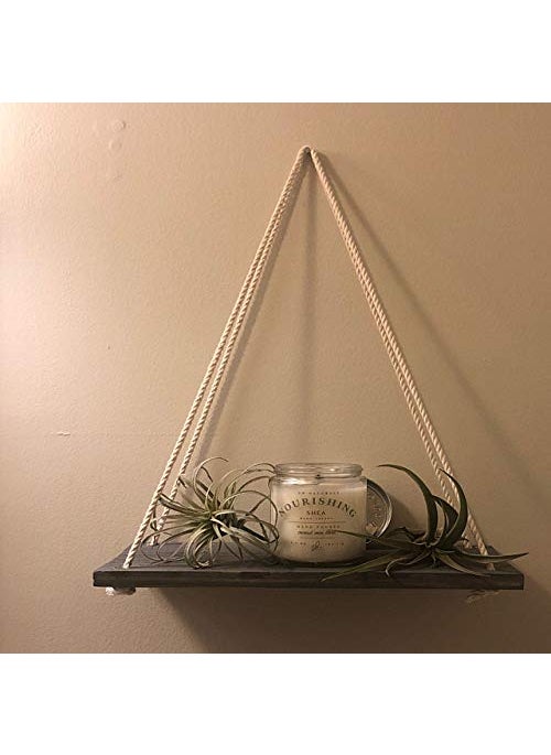 PIKIFY PIKIFY Rope Hanging Wall ShelfRack BohemianNordic Style for Home Decor Made in India Black Wood  - Image 2