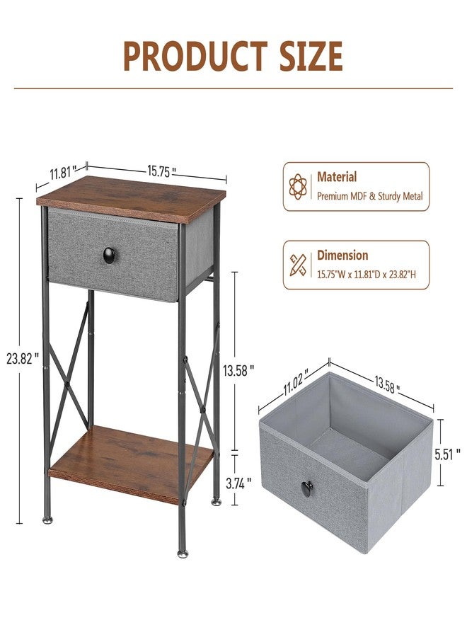 VECELO Night Stand Set of 2, Nightstand, Small End Table for Small Spaces, Wood Side Table for Living Room, Bedside Table with Drawer for Bedroom, Easy Assembly, Rustic Brown - Image 2