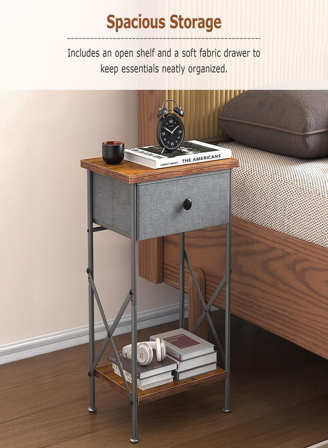 VECELO Night Stand Set of 2, Nightstand, Small End Table for Small Spaces, Wood Side Table for Living Room, Bedside Table with Drawer for Bedroom, Easy Assembly, Rustic Brown - Image 5