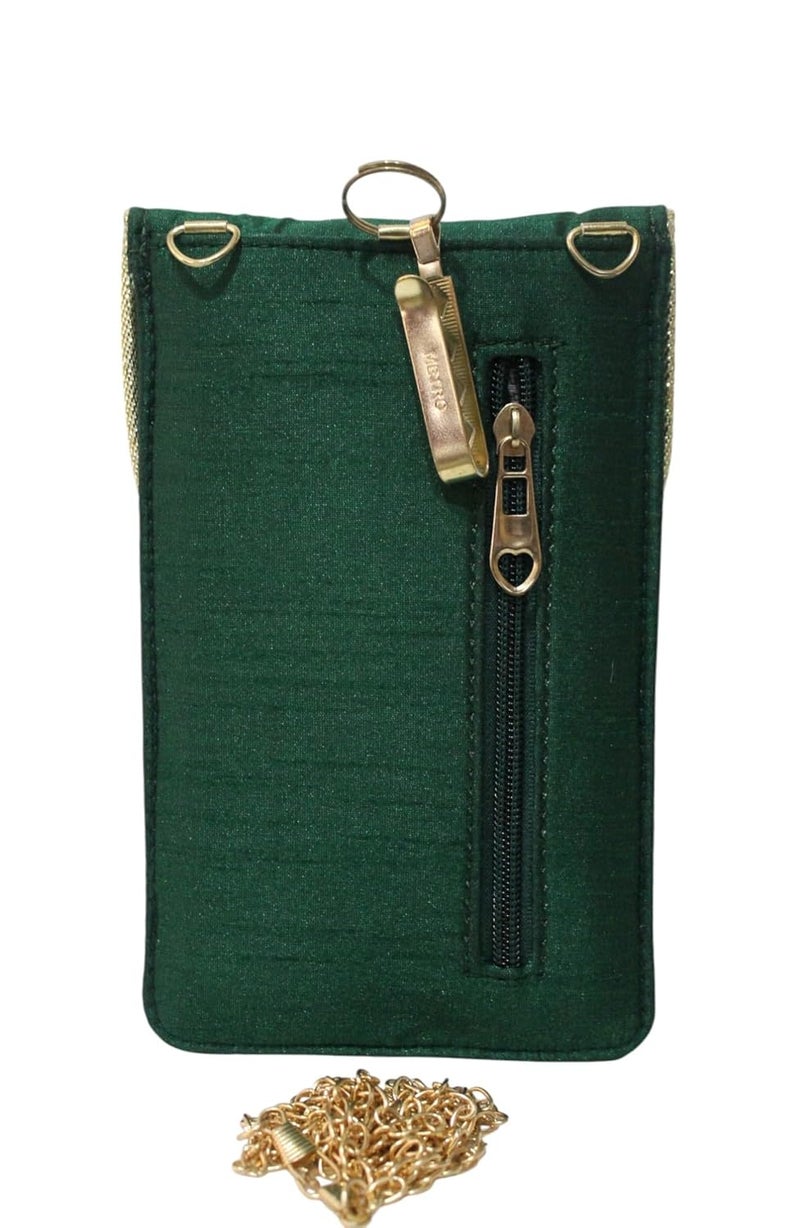 MILAN'S CREATION Mobile Pouch Zardozi & Pearls Hand Embroidery With Waist Clip Hook & Sling Chain (removable) | Ladies Women’s Handbag Wallet Sling Purse | Party Wedding Festival Giveaways Gift - Image 5