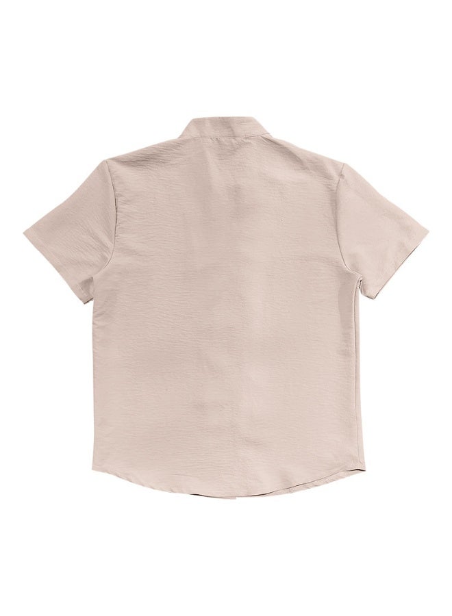 Men's Retro Linen Button-Up Short Sleeve Shirt Stand Collar Summer Casual Top Quality Material Comfortable Fit Male Model Shirt  - Image 3