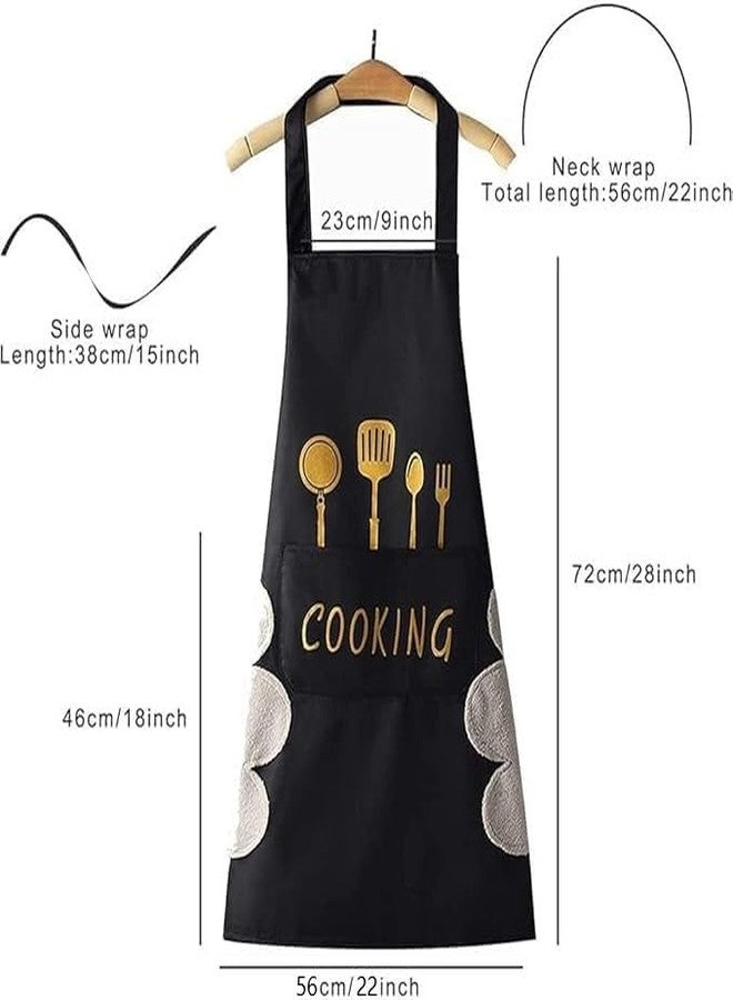 AYUS Apron for Kitchen Cooking Waterproof Apron for Women Men with Pockets and Side Coral Velvet for Wiping Hands Towel Grill Cooking BBQ Kitchen Accessories Items for Home Set of 2 - Image 2