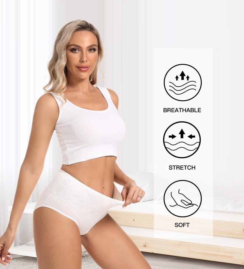 HAVVIS Women's Briefs Underwear Cotton High Waist Tummy Control Panties Rose Jacquard Ladies Panty Multipack (Brief 04-5 Pack - White, Large) - Image 4