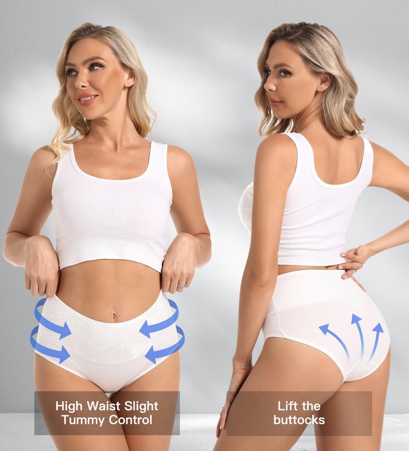 HAVVIS Women's Briefs Underwear Cotton High Waist Tummy Control Panties Rose Jacquard Ladies Panty Multipack (Brief 04-5 Pack - White, Large) - Image 3
