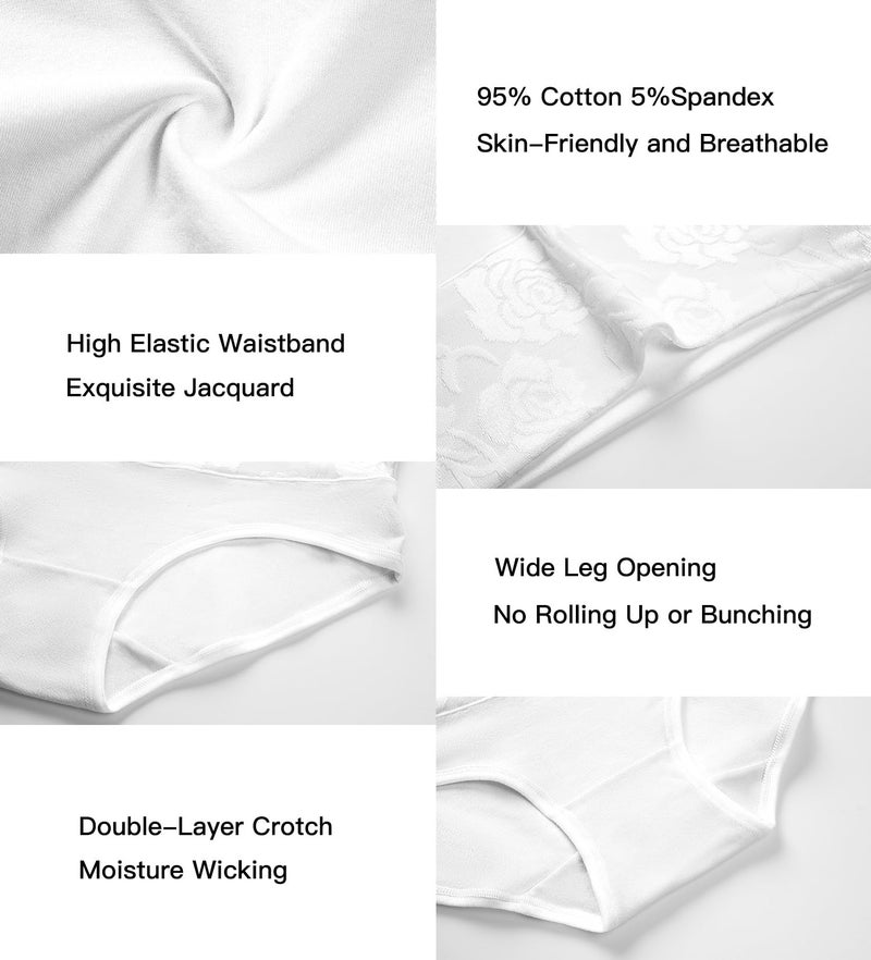 HAVVIS Women's Briefs Underwear Cotton High Waist Tummy Control Panties Rose Jacquard Ladies Panty Multipack (Brief 04-5 Pack - White, Large) - Image 5