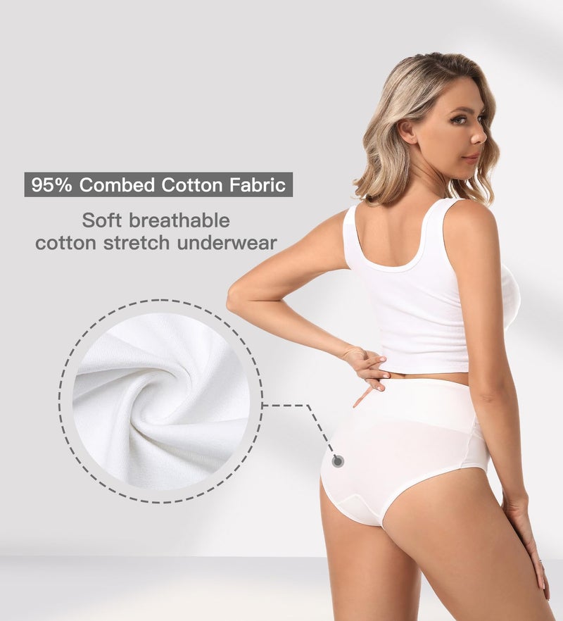 HAVVIS Women's Briefs Underwear Cotton High Waist Tummy Control Panties Rose Jacquard Ladies Panty Multipack (Brief 04-5 Pack - White, Large) - Image 2
