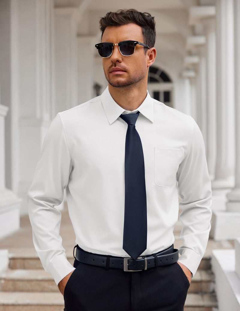 COOFANDY Mens Wrinkle Free Dress Shirts Button Up Shirts Regular Fit No Tuck Shirts with Pocket White - Image 2