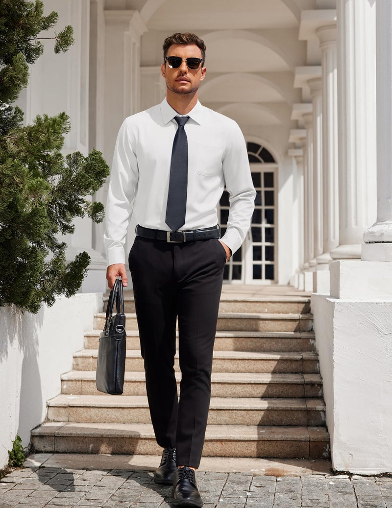 COOFANDY Mens Wrinkle Free Dress Shirts Button Up Shirts Regular Fit No Tuck Shirts with Pocket White - Image 4