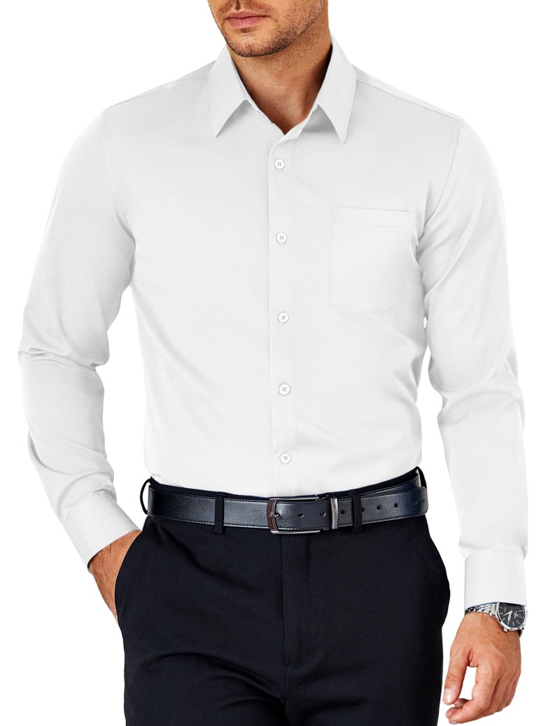 COOFANDY Mens Wrinkle Free Dress Shirts Button Up Shirts Regular Fit No Tuck Shirts with Pocket White - Image 1