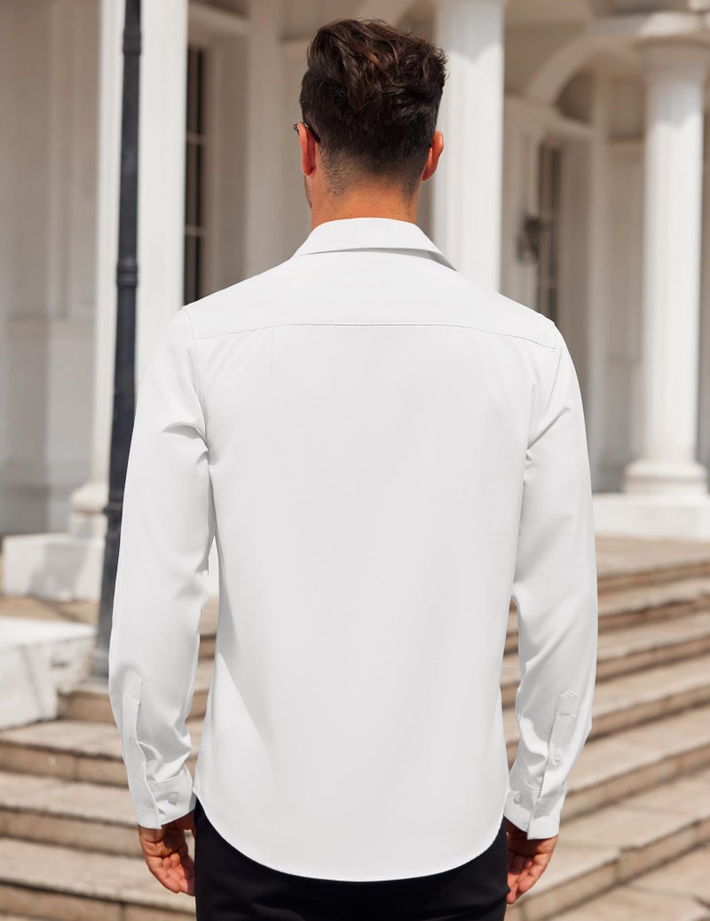 COOFANDY Mens Wrinkle Free Dress Shirts Button Up Shirts Regular Fit No Tuck Shirts with Pocket White - Image 3