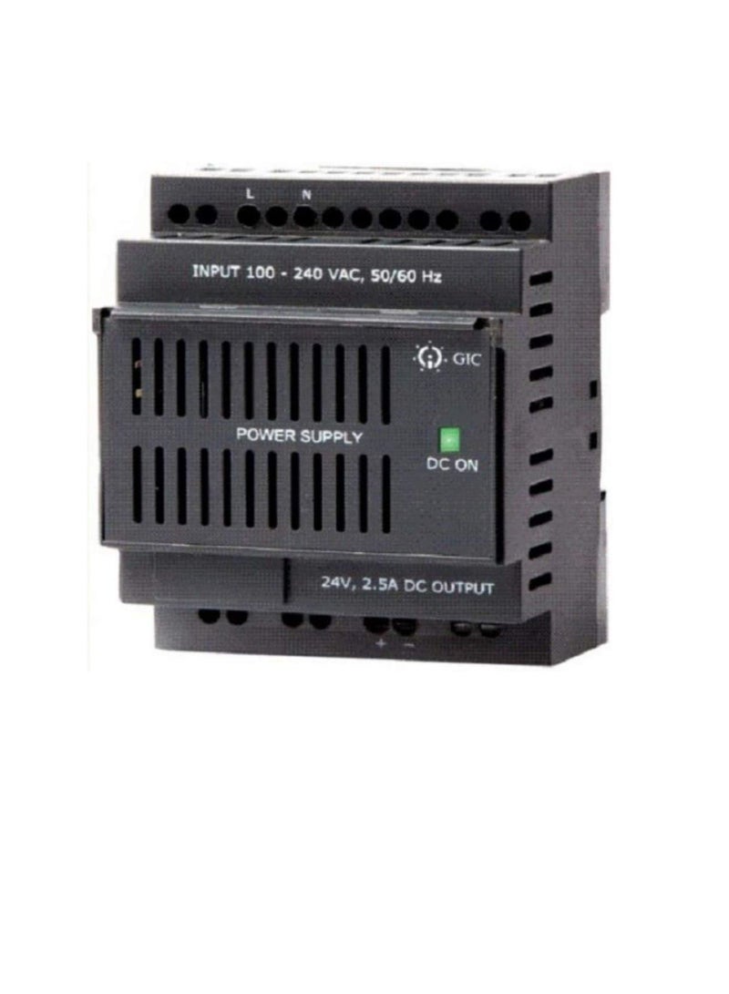 GIC Din Rail DB Mounted 100-240V to 24V DC 2.5A Single Output Switched Mode Power Supply Converter - Made in India - Image 1