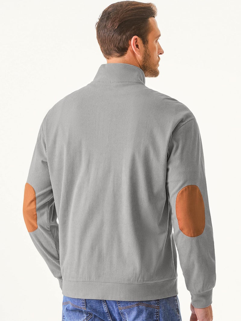 JMIERR Mens Pullover Sweatshirts Casual Long Sleeve 1/4 Button Corduroy Fall Sweaters Jackets with Pockets, 3XL, Light Grey - Image 5
