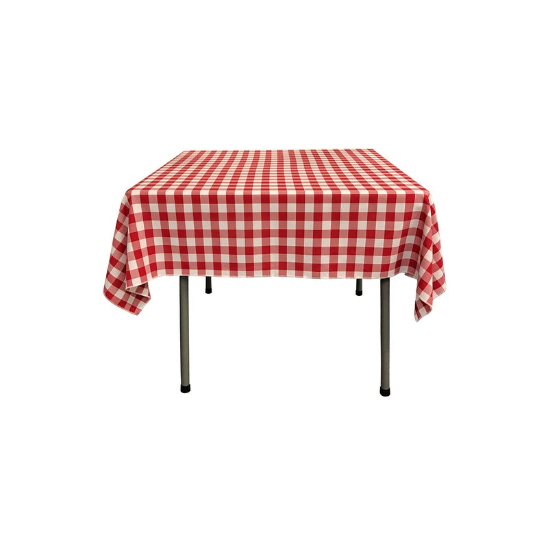 LA Linen Checkered Overlay Tablecloth 58 by 58Inch Red