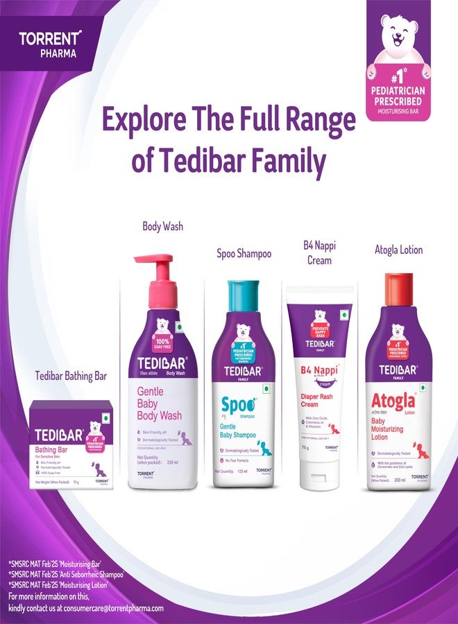 Tedibar - Body wash for Babies| 100% soap & Alkali free | Skin-friendly pH 5.5| Recommended by pediatricians | Prevents Dryness & Rashes | Suitable for Newborn Baby| 250ml (Pack of 4) - Image 5