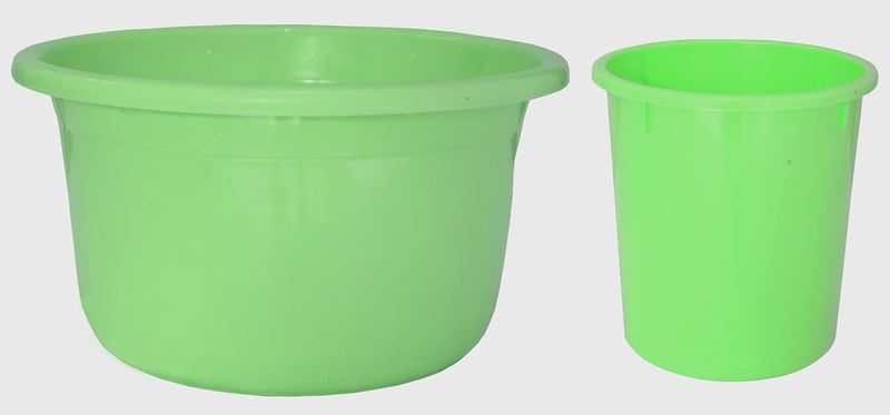 Kuber Industries Kuber Industries 2 Pieces Unbreakable Virgin Plastic Multipurpose Bathroom Dustbin & Tub Set (Green)  - Image 1
