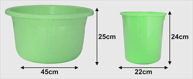 Kuber Industries Kuber Industries 2 Pieces Unbreakable Virgin Plastic Multipurpose Bathroom Dustbin & Tub Set (Green)  - Image 4