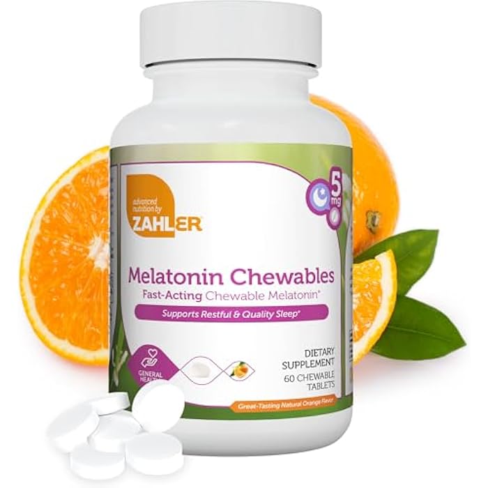 Zahler Melatonin 5mg Tablets - Fast-Acting Chewable Melatonin 5 mg Tablets - Delicious Orange Flavor - Supports Restful and Quality Sleep - Kosher Non GMO Made in USA Dietary Supplement, 60 Count - Image 1