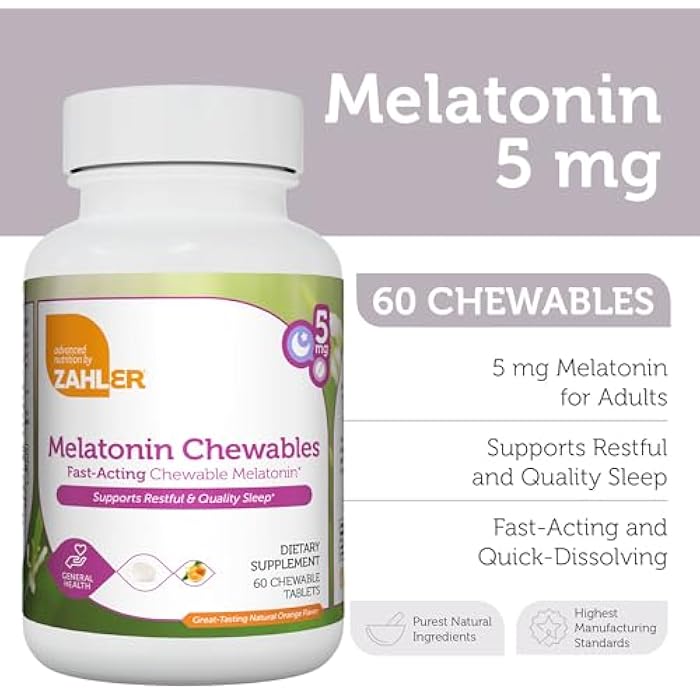 Zahler Melatonin 5mg Tablets - Fast-Acting Chewable Melatonin 5 mg Tablets - Delicious Orange Flavor - Supports Restful and Quality Sleep - Kosher Non GMO Made in USA Dietary Supplement, 60 Count - Image 2
