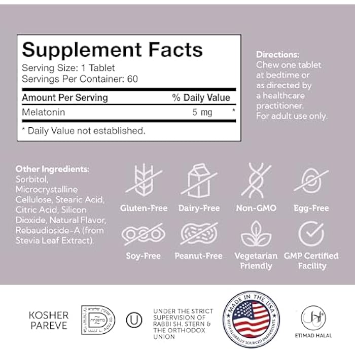 Zahler Melatonin 5mg Tablets - Fast-Acting Chewable Melatonin 5 mg Tablets - Delicious Orange Flavor - Supports Restful and Quality Sleep - Kosher Non GMO Made in USA Dietary Supplement, 60 Count - Image 5