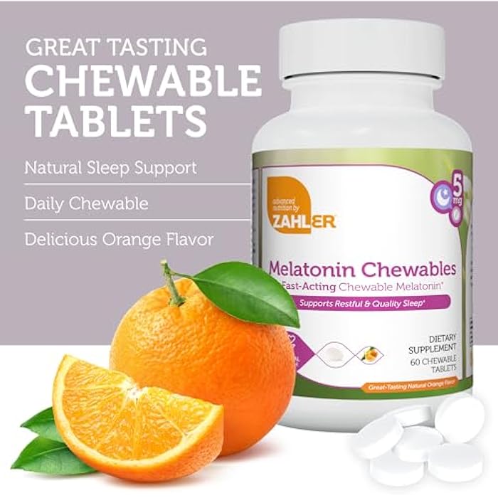 Zahler Melatonin 5mg Tablets - Fast-Acting Chewable Melatonin 5 mg Tablets - Delicious Orange Flavor - Supports Restful and Quality Sleep - Kosher Non GMO Made in USA Dietary Supplement, 60 Count - Image 4