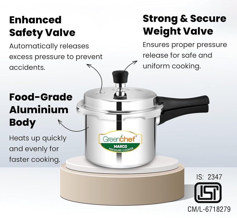 Greenchef Marco Aluminium Pressure Cooker Outer Lid 3 Litre capacity, ISI Certified, Silver Colour - Image 4