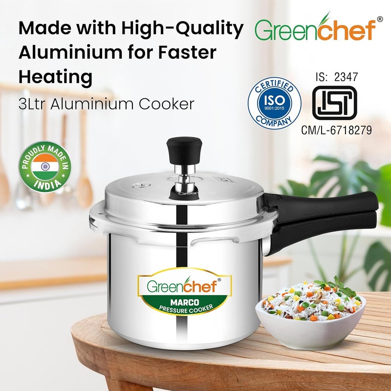 Greenchef Marco Aluminium Pressure Cooker Outer Lid 3 Litre capacity, ISI Certified, Silver Colour - Image 2
