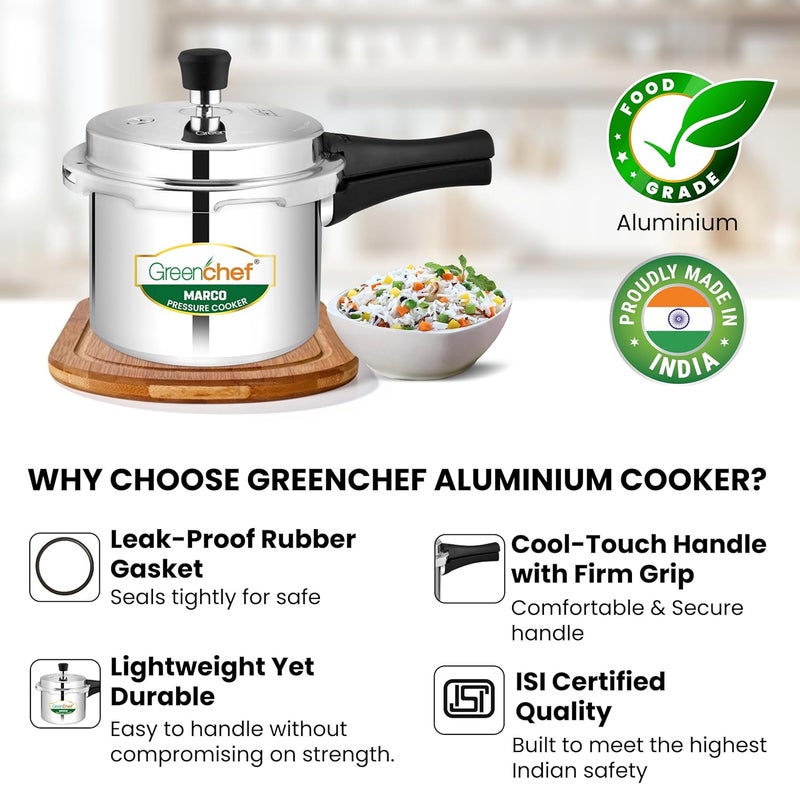 Greenchef Marco Aluminium Pressure Cooker Outer Lid 3 Litre capacity, ISI Certified, Silver Colour - Image 5