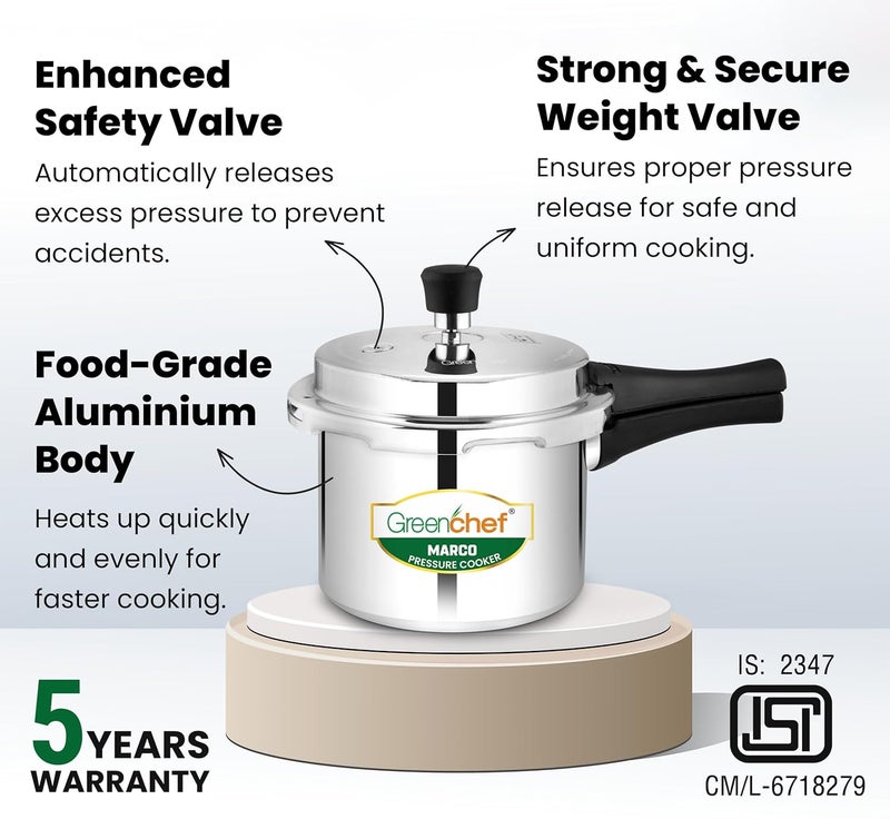 Greenchef Marco Aluminium Pressure Cooker Outer Lid 3 Litre capacity, ISI Certified, Silver Colour - Image 3