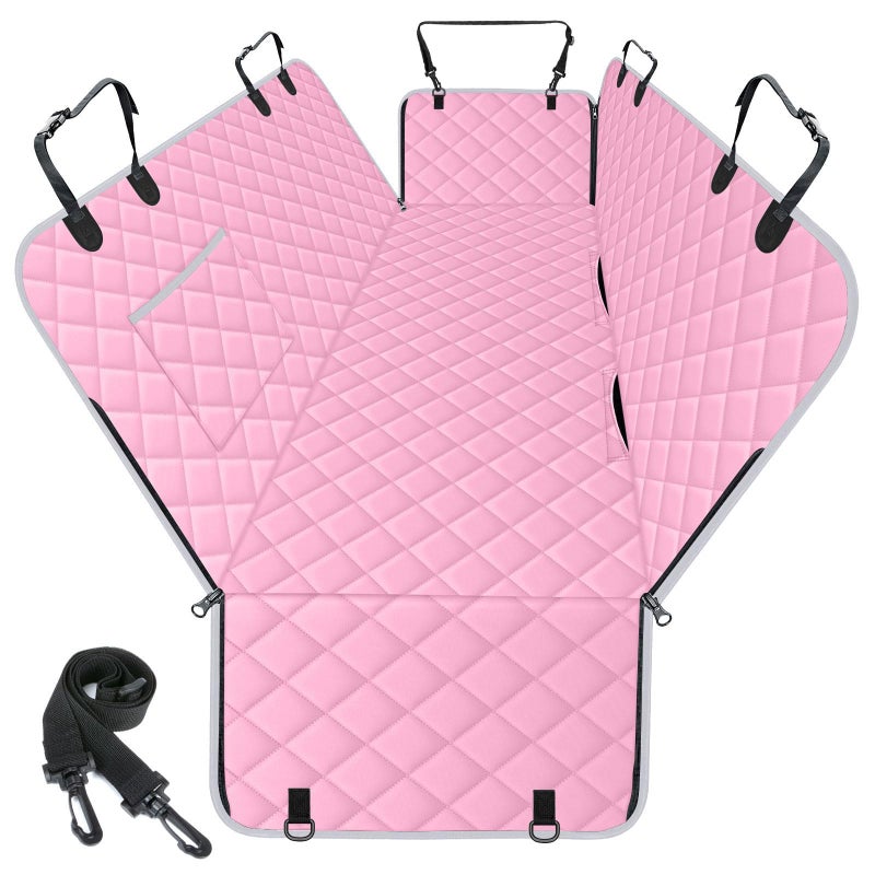 NECKORY Waterproof Dog Car Seat Cover for Back Seat - Durable, Scratch Proof Pet Hammock with Nonslip Design & Storage Pockets, Fits Cars, SUVs, Trucks - L, Pink/Grey - Image 1