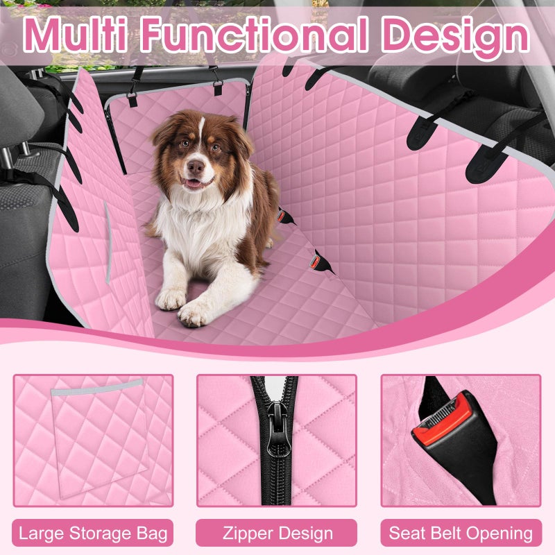 NECKORY Waterproof Dog Car Seat Cover for Back Seat - Durable, Scratch Proof Pet Hammock with Nonslip Design & Storage Pockets, Fits Cars, SUVs, Trucks - L, Pink/Grey - Image 3