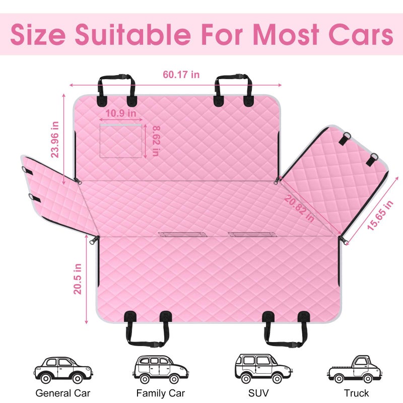 NECKORY Waterproof Dog Car Seat Cover for Back Seat - Durable, Scratch Proof Pet Hammock with Nonslip Design & Storage Pockets, Fits Cars, SUVs, Trucks - L, Pink/Grey - Image 2