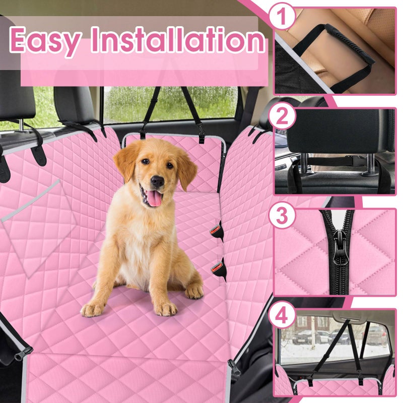 NECKORY Waterproof Dog Car Seat Cover for Back Seat - Durable, Scratch Proof Pet Hammock with Nonslip Design & Storage Pockets, Fits Cars, SUVs, Trucks - L, Pink/Grey - Image 5