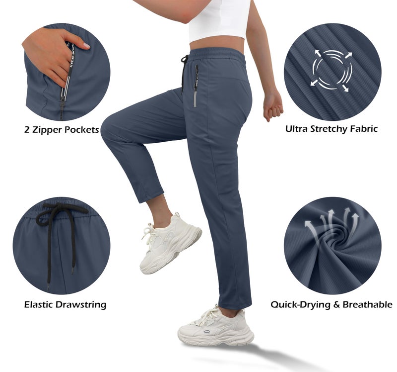 IWOLLENCE Lightweight Breathable Hiking Pants for Women Over 50 with Zipper Pockets Ladies Stretch Active Quick Dry Travel Pant Camping Workout Fishing Trousers Seniors Comfy Fit Navy Blue, L - Image 4