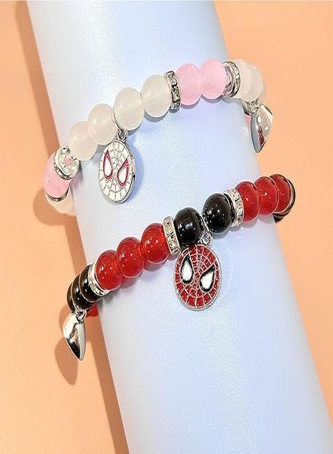 SUPER SOFTENER Spider Friendship Magnetic Bracelets, 2 Pcs, Stone Beads, Stretch Charm Bracelets for Couple (Spiderman Face Bracelet) - Image 5