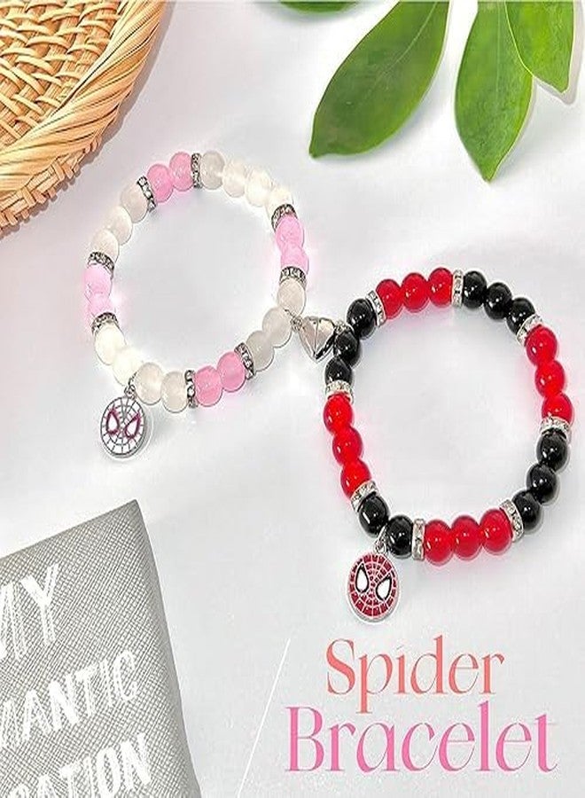SUPER SOFTENER Spider Friendship Magnetic Bracelets, 2 Pcs, Stone Beads, Stretch Charm Bracelets for Couple (Spiderman Face Bracelet) - Image 2