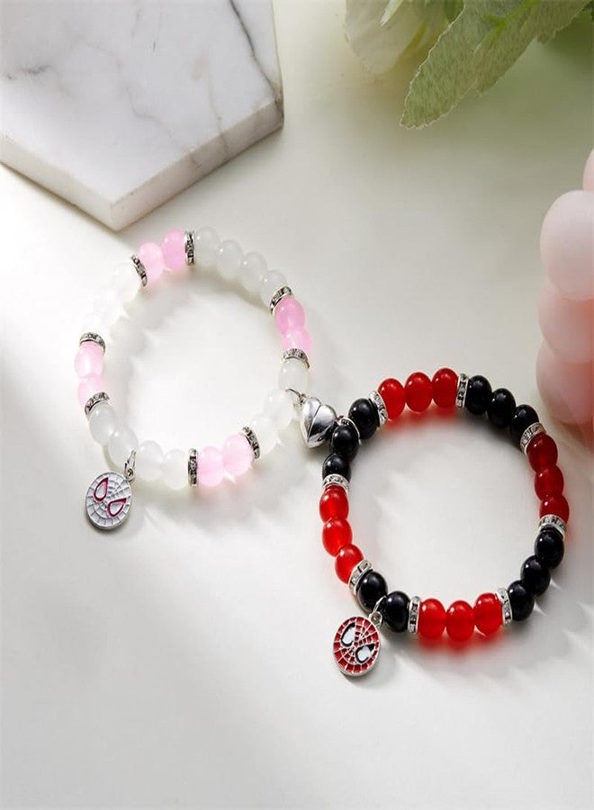 SUPER SOFTENER Spider Friendship Magnetic Bracelets, 2 Pcs, Stone Beads, Stretch Charm Bracelets for Couple (Spiderman Face Bracelet) - Image 4