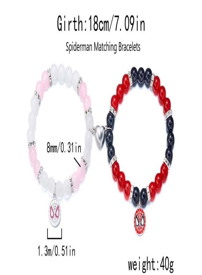 SUPER SOFTENER Spider Friendship Magnetic Bracelets, 2 Pcs, Stone Beads, Stretch Charm Bracelets for Couple (Spiderman Face Bracelet) - Image 3
