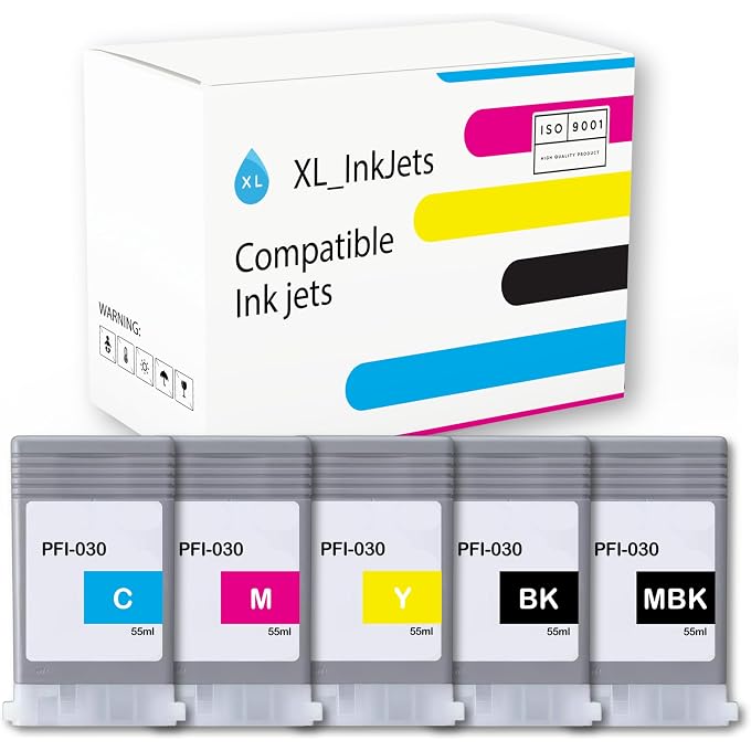 XL-Ink Compatible Ink Cartridge for PFI030 PFI-030 PFI-030MBK PFI-030BK PFI-030C PFI-030M PFI-030Y Pigment (5PK MBK KCMY) Compatible with ImagePrograf TA-20 ImagePrograf TA-30