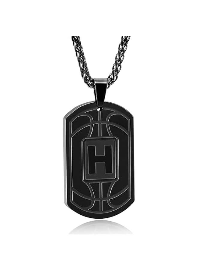 Basketball Initial Necklace for Men Boys Teen Kids Dog Tag Stainless Steel Sliver/Black/Gold Letter Pendant Sport Basketball Athletes Jewelry Gifts  Gifts for Kids Boys Men Teens  - Image 1