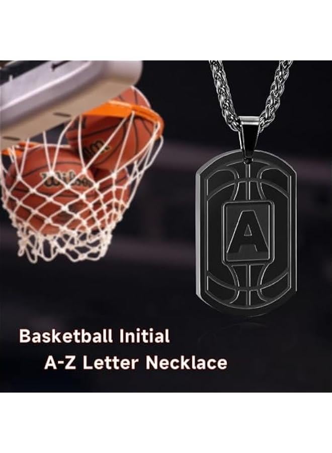 Basketball Initial Necklace for Men Boys Teen Kids Dog Tag Stainless Steel Sliver/Black/Gold Letter Pendant Sport Basketball Athletes Jewelry Gifts  Gifts for Kids Boys Men Teens  - Image 4