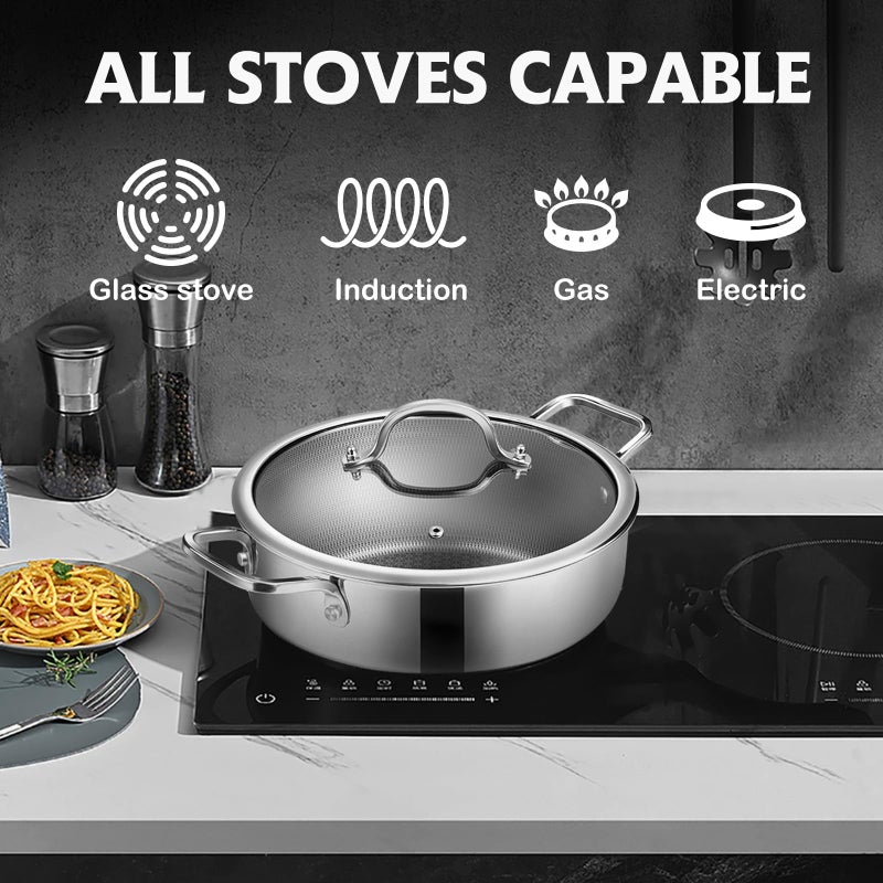 SNOWCLAD Saute Pan,Hybrid Non Stick 5 Quart Everyday Braiser pan,Chicken Fryer, PFOA Free Cookware,12 inch Deep Frying Pans with Lid,Dishwasher and Oven Safe,Works on Induction,Ceramic and Gas Cooktops - Image 5