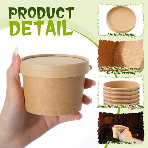 Amit Marketing 250 ML Round Brown Paper Food Container with Lids, Disposable Take Out Storage Box for Hot/Cold Foods, Party Supplies for Soup, Salad, Dessert, Pasta, Noodles (20 pcs) - Image 5