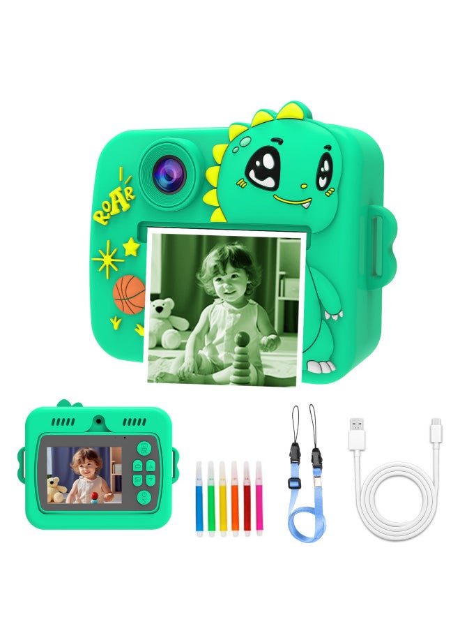 Generic Private Model Of The Children's Camera A Shot Of Both Cartoon Digital High-definition Color Printing Camera-Color:Green Dinosaur  Green + No Card  - Image 1