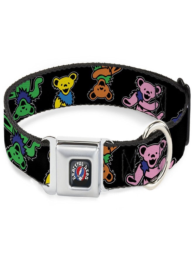 Buckle Down Grateful Dead Pet Collar, Dog Collar Metal Seatbelt Buckle, Grateful Dead Dancing Bears Close Up Black Multi Color, 20 to 31 Inches 1.5 Inch Wide - Image 1